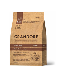 Grandorf (Грандорф): сухой беззерновой корм для собак, Утка с индейкой,  3 кг