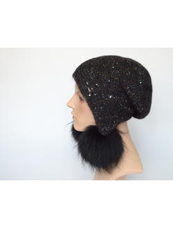 Vizio шапка ушанка черная с помпонами 1010 PP  Италия