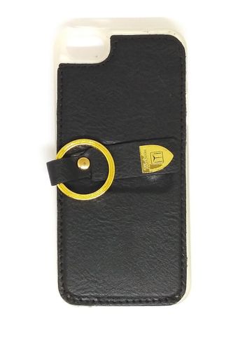 Защитная крышка силиконовая iPhone 6/6S чёрная, под кожу, с кольцом-держателем