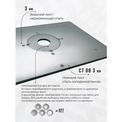 Пластина под Hikoki (Hitachi) M12V2, M12SA2 для установки фрезера в стол 350*250 мм.