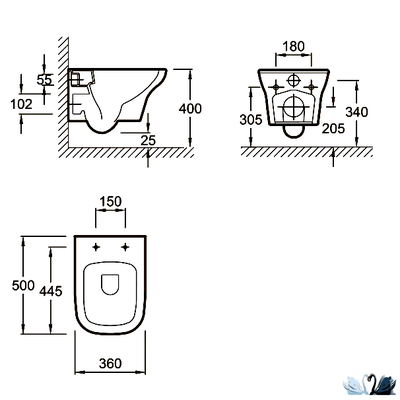 Чаша унитаза Jacob Delafon Vox EDM102-00, подвесная безободковая