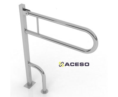 Поручень откидной напольный  на стойке для унитаза 750х170х850 мм. Опорная стойка 40*40 с крепление