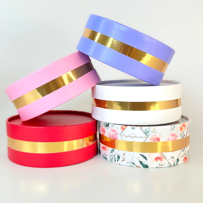 Коробка круглая для ассорти сладостей с лож. (розовая/золото), 120*45мм