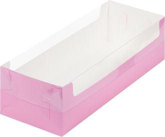 Коробка для торта рулет/полено с окном (розовая), 300*110*80мм