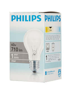 Электрическая лампа Philips стандартная/прозрачная 60W E27 CL/A55 (10/120)