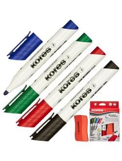 Набор маркеров для досок KORES с губкой 3мм 4 шт в наборе, 20863