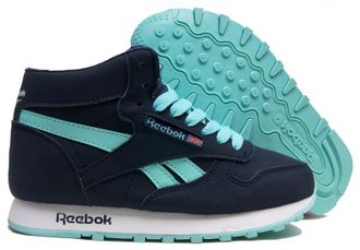 Кроссовки Reebok Classic Mid сине-бирюзовые зимние с мехом