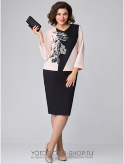 Модель: 1103.Нарядный пудрово- черный комплект с юбкой .