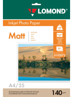 Односторонняя Матовая фотобумага Lomond для струйной печати, A4, 140 г/м2, 25 листов.