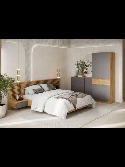 Бостон Лайт Шкаф ШК-002 (2-ств.) Дуб Крафт золотой / Серый шифер