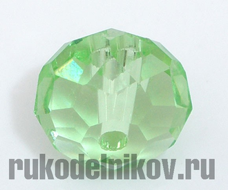 бусина стеклянная граненая рондель 10х8 мм, цвет-зеленый, 10 шт/уп