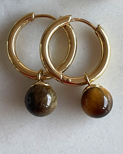 Серьги-кольца с подвеской из тигрового глаза цвет золото A&C (Норвегия)