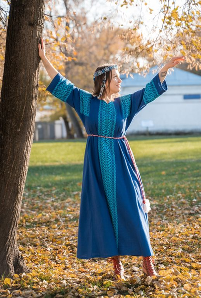 Платье "Синий рассвет" ручное ткачество