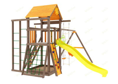 Деревянная детская площадка для дачи "Панда Фани Fort" с сеткой