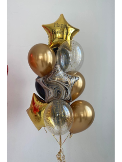 Связка из шаров "Черное-Золото"