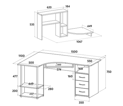 Стол компьютерный С-237 с полкой СЕ-237 Венге
