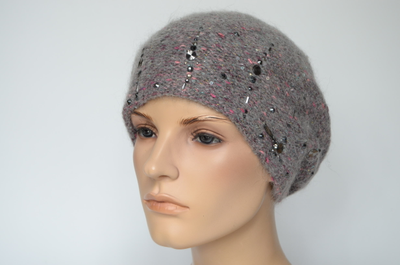 Берет серый с фуксией Vizio 1010 B Италия с украшениями