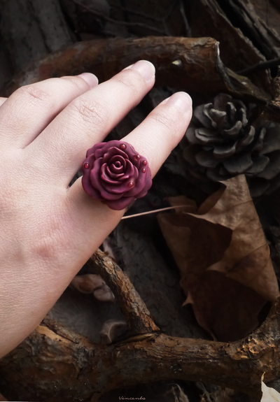 Кольцо "Осенняя роза и хрусталь росы" с капельками