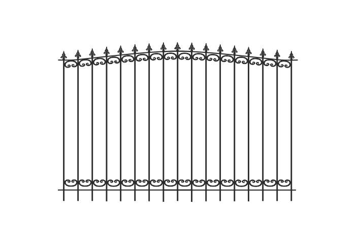 Коис- Мет - эскиз дугообразного кованого забора с пиками и вензелями
