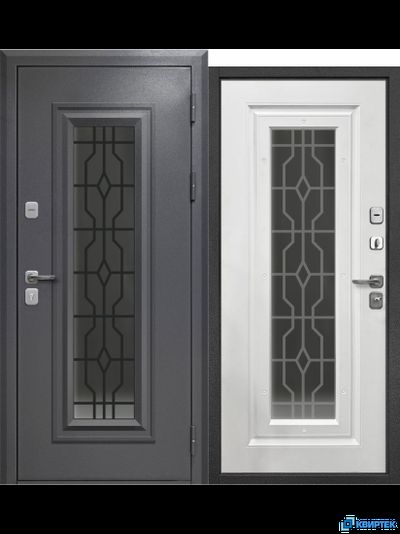 Дверь входная металлическая Феррони 9 см Букле графит Стеклопакет купить в Челябинске | КВИРТЕК