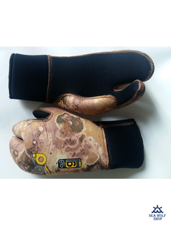 Рукавицы неопреновые 9мм AquaDiscovery 3х-палые "Camo" ОП р.L