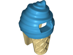 Minifigure, Headgear Head Cover, Costume Ice Cream with Molded Tan Cone Pattern, Dark Azure (80678pb01 / 6385161)