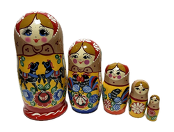 Матрешка Городецкая Кони 180*90 мм 5-и кукольная с росписью