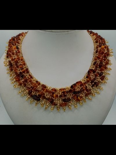 Колье из Чешского бисера с натуральным янтарем