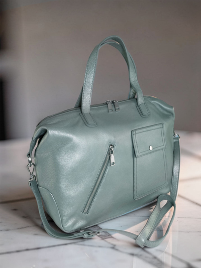 (АРТИКУЛ: 10157/1/5)СУМКА ЖЕНСКАЯ БОЛЬШАЯ, НАТУРАЛЬНАЯ КОЖА, ЦВЕТ  ГОЛУБОЙ "АКВАМАРИН"" С НЕБОЛЬШИМ ПЕРАМУТРОВЫМ БЛЕСКОМ, С ПЛЕЧЕВЫМ РЕМНЕМ