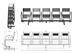 Секция стульев перфорированная пятиместная  с подлокотниками СП2