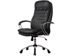 Кресло для руководителя из натуральной кожи LUX3 Черный + Хромированное пятилучие