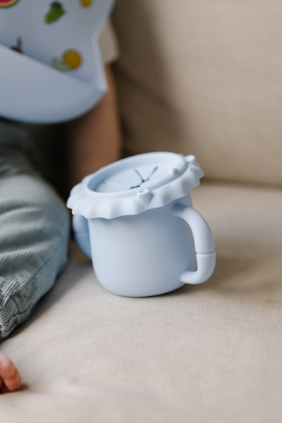 Поильник детский и снэк-стакан 3 в 1 из пищевого силикона Голубой