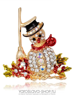 АЛ-313.Брошь снеговик со стразами.