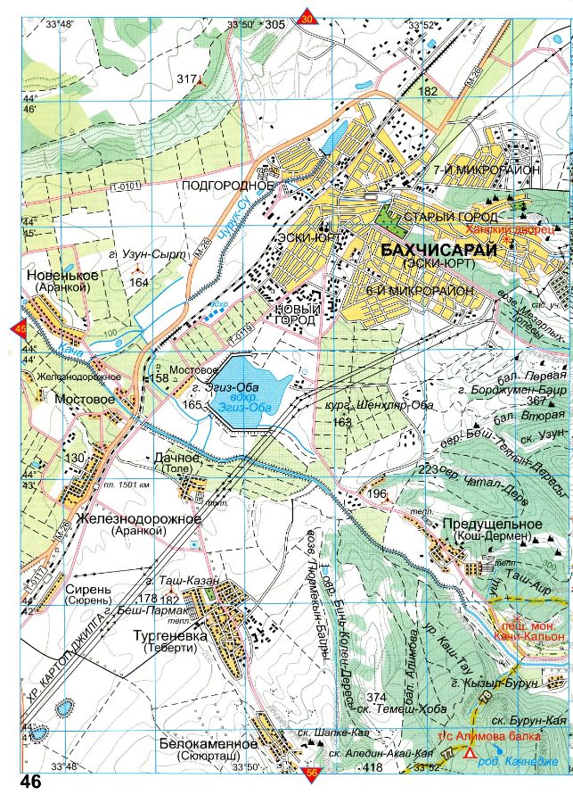 Топографическая карта Крыма туристическая подробная