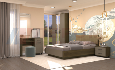 Композиция спальни ГРЕЙС корпус Гикори Джексон Темный/фасад Латте Матовый