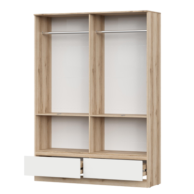 Брауни шкаф четырехстворчатый (с ящиками) Дуб Делано/Белый