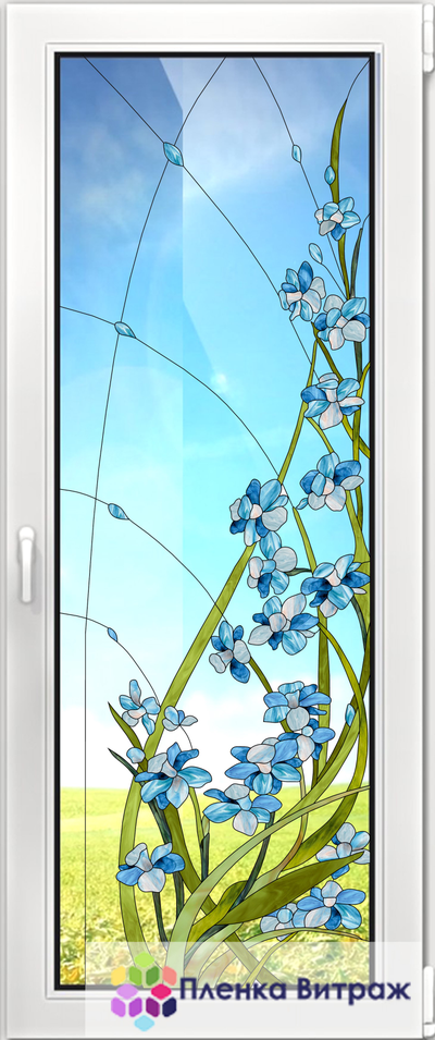 Витражная пленка, витражная пленка самоклеющаяся под заказ,пленочный витраж с цветочным рисунком