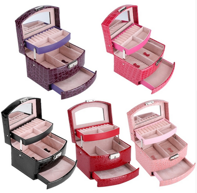 Шкатулка трехярусная автоматическая для ювелирных украшений, 15х13х12см (5 цветов)