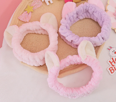 Повязка женская для волос флисовая с кошачьими ушками, Цвет: Розовый, Голубой, Сиреневый, Черный, Малиновый, Бежевый, Коричневый