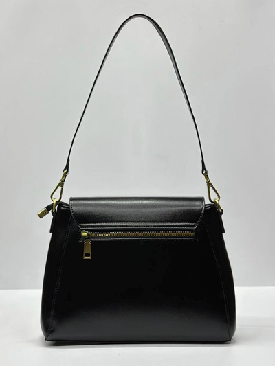 (АРТИКУЛ: 10027/42) СУМКА ЖЕНСКАЯ, НЕБОЛЬШАЯ, НАТУРАЛЬНАЯ ГЛАДКАЯ КОЖА, ЧЕРНАЯ, С ДВУМЯ ПЛЕЧЕВЫМИ РЕМНЯМИ