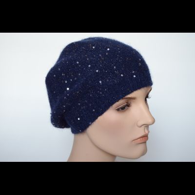 Синий берет вязаный с пайетками Vizio Италия 6943 BO тонкий
