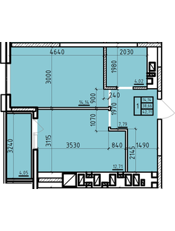 Однокомнатная 42.71 кв.м. ЦЕНА: