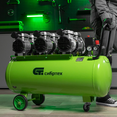 Компрессор безмаслянный малошумный МБ 2250/100, 2250 Вт, 100л, 400 л/мин Сибртех