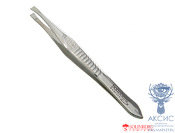 Пинцет для бровей Solinberg F171B (ручная заточка), серебристый, прямое окончание с четкими гранями