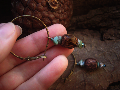 Бохо-серьги на кольцах "Моховый бор"