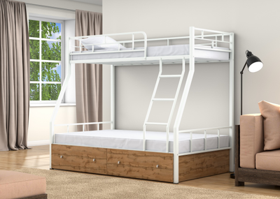 Двухъярусная кровать Раута Белый ящики дуб ватан фото