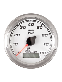 Тахометр со счетчиком моточасов, Мореман 8000 об/мин, белый циферблат