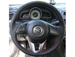 Кожаная накладка на руль Mazda 3-III (2013-2016), Mazda 6-III (2012-н.в.), Mazda 2-III (2015-2017), черная