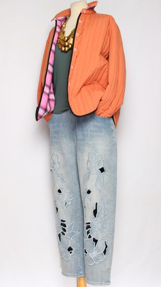 Жакет хлопок двойной "Строчёный двухсторонний1" персик до р.48 (рост до 164см)