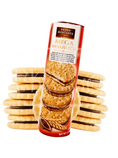 ПЕЧЕНЬЕ МЕГА СЭНДВИЧ С КАКАО-КРЕМОВОЙ НАЧИНКОЙ 500Г ТМ FEINY BISCUITS